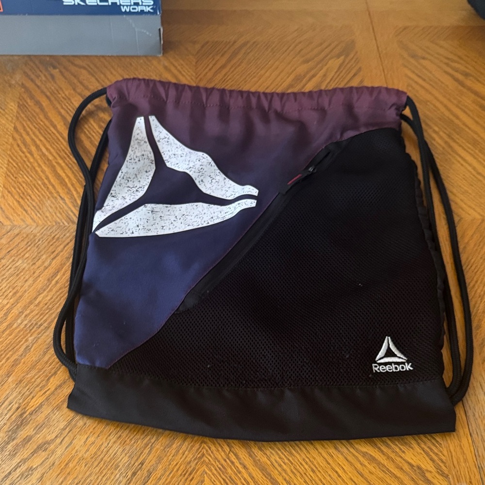Reebok Black and Dark Purple Drawstring Backpack